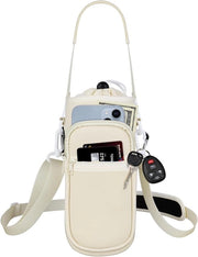 Borsa a spalla regolabile per bottiglie d'acqua - contenitore da 25 oz/32 oz con 2 tasche - Portabottiglia isolata per bottiglie di sport - Ideale per escursioni, viaggi e campeggio (Beige)