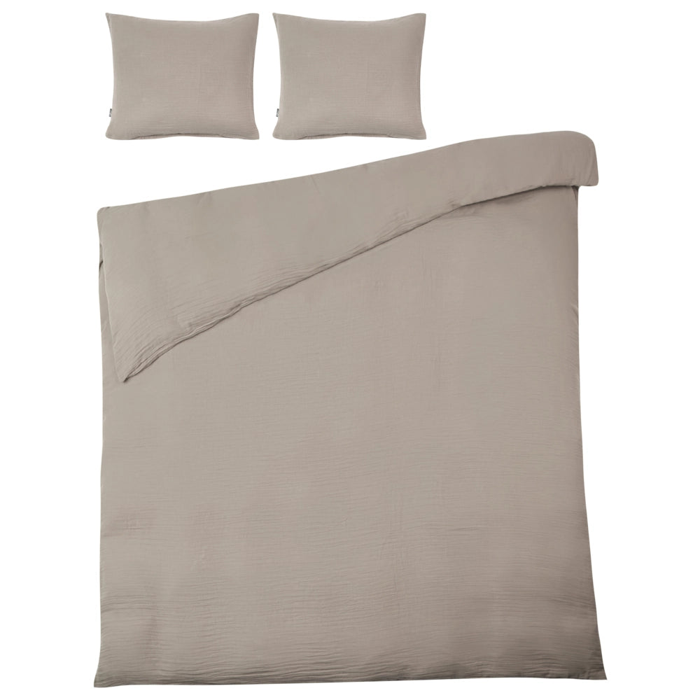 Set copripiumino e federa in mussola di cotone tortora 150 x 200 cm per camera da letto moderna
