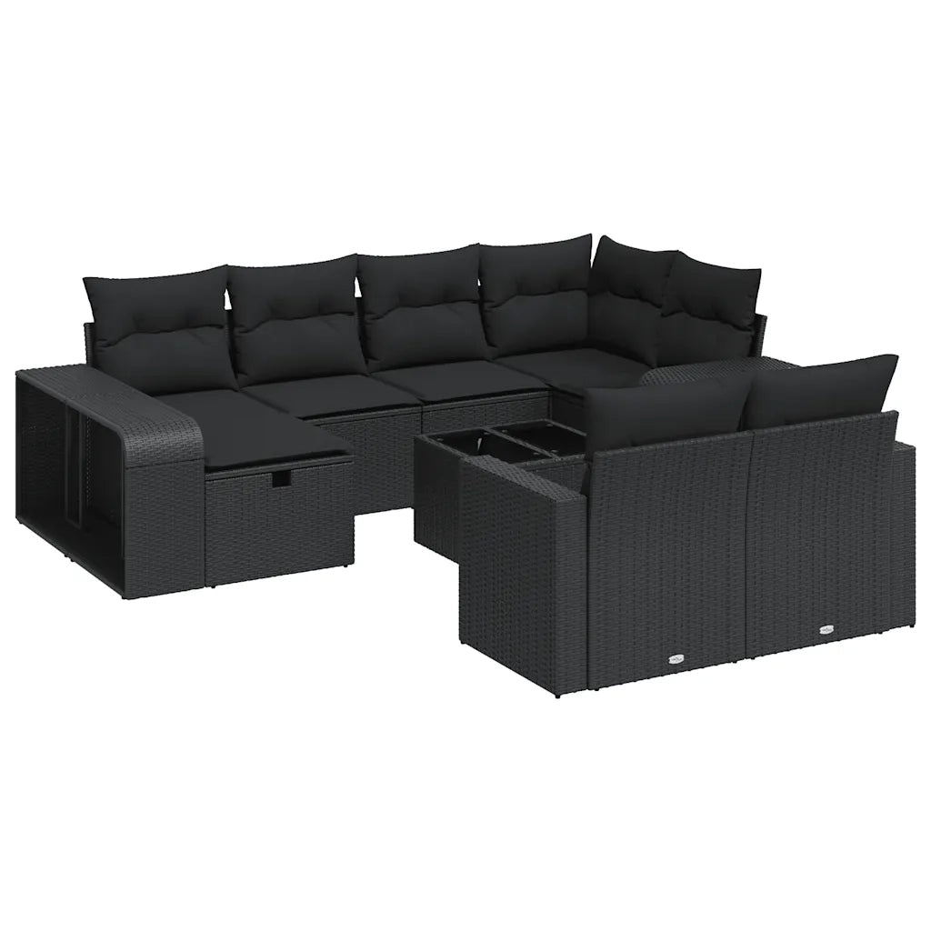 Set Divani da Giardino 11 pz con Cuscini in Polyrattan Nero 3326069