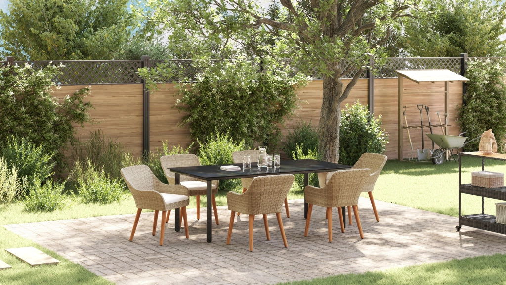 Set da pranzo giardino 7 pezzi Beige in polirattan