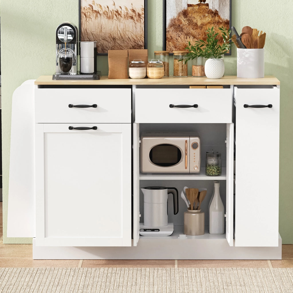 Credenza bianca e naturale in MDF con ante; cassetto e ripiani regolabili