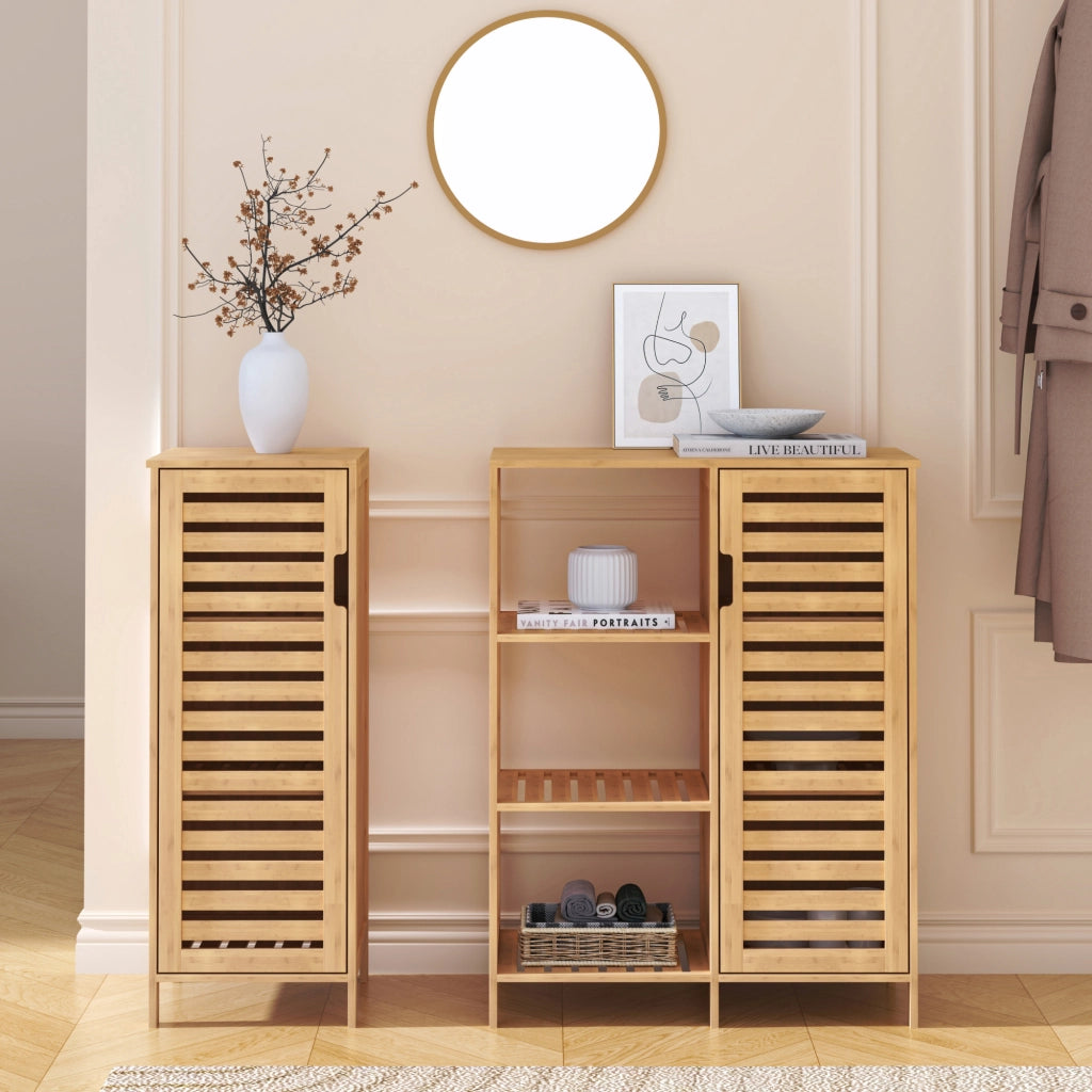 Mobile Contenitore Hakseri a 2 Elementi con Ante e Vani Aperti 87 x 99 x 33 cm in Bambù Naturale [en.casa]