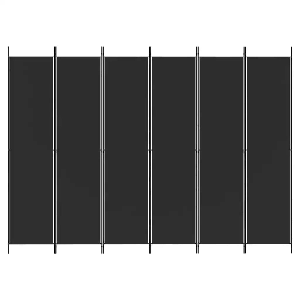 Divisorio a 6 Pannelli-Set di 6 pannelli Paravento Nero 300x220 cm in Tessuto