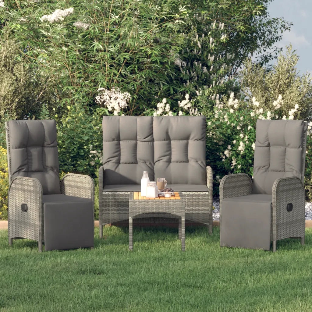 Set da Pranzo da Giardino 4 pz con Cuscini in Polyrattan Grigio 3185085