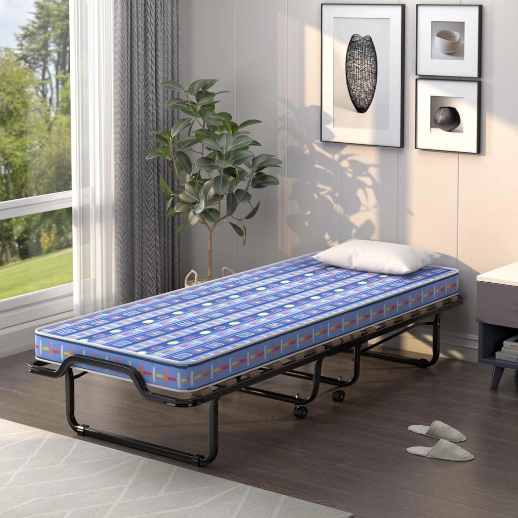 Brandina Pieghevole con Ruote Girevoli, con Materasso in Memory Foam, Lettino Pieghevole a Doghe 190x80 cm, Salvaspazio, Carico Massimo 130 kg