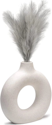 Vaso per pampas, vasca artigianale, fiori essiccati, ceramica, bianca, decorazione per ufficio e casa, set di vasi (L, beige)