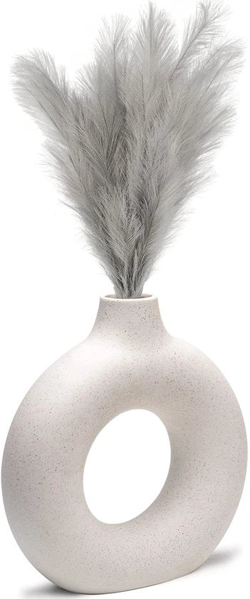Vaso per pampas, vasca artigianale, fiori essiccati, ceramica, bianca, decorazione per ufficio e casa, set di vasi (L, beige)