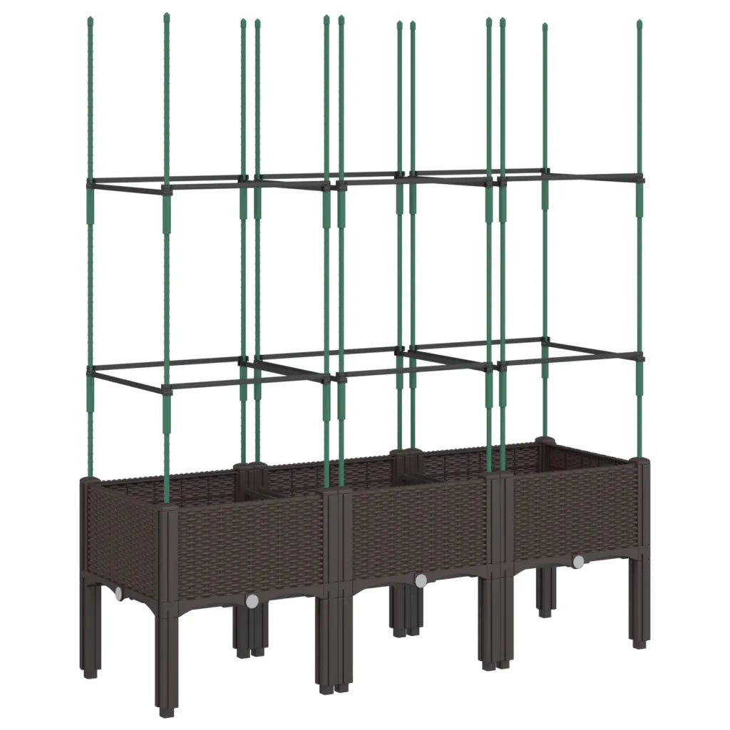 Fioriera | Cassetta per fiori | Vaso da Giardino con Traliccio Marrone 120x40x142,5cm in PP