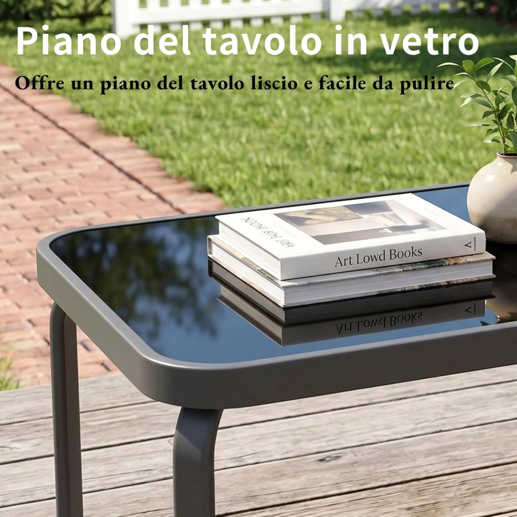 Set Salotto da Giardino 4 Pezzi, Set Mobili da Esterno con Divano 2 Posti, 2 Poltrone, 1 Tavolino in vetro, Textilene Traspirante, Set da Conversazioni per Piccolo Balcone, Terrazzo (Grigio)