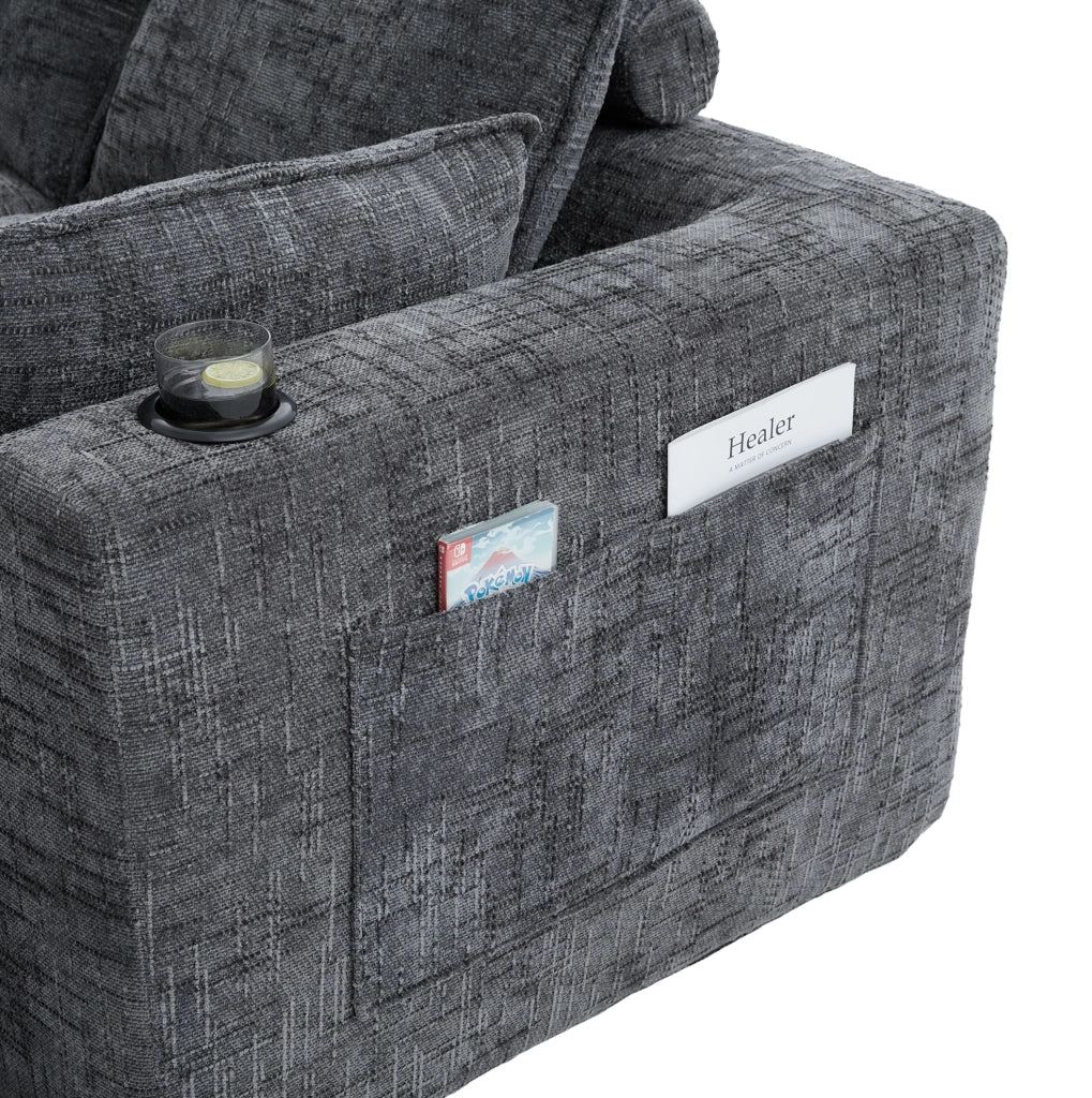 Divano modulare in chenille grigio scuro con pouf 256x161 cm HAVRYA