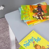 Set Tavolo per Bambini con 2 Sedie e Cassapanca in Legno per Cameretta, Bianco e Grigio