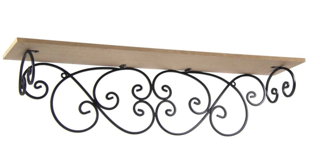 MENSOLA NERA CON RIPIANO IN LEGNO 66X13X17 CM