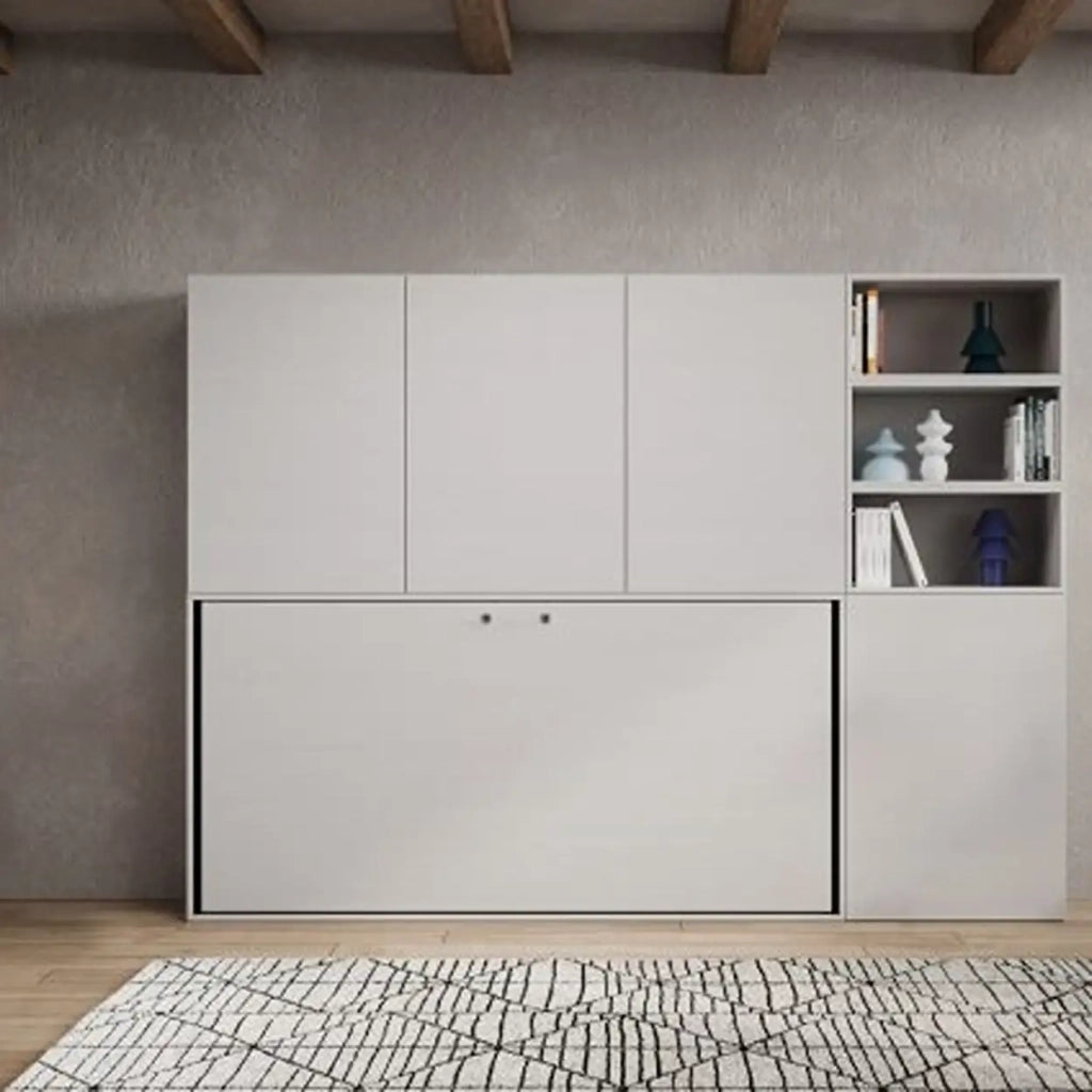 Letto singolo a scomparsa Kando comp.E con materasso bianco frassino