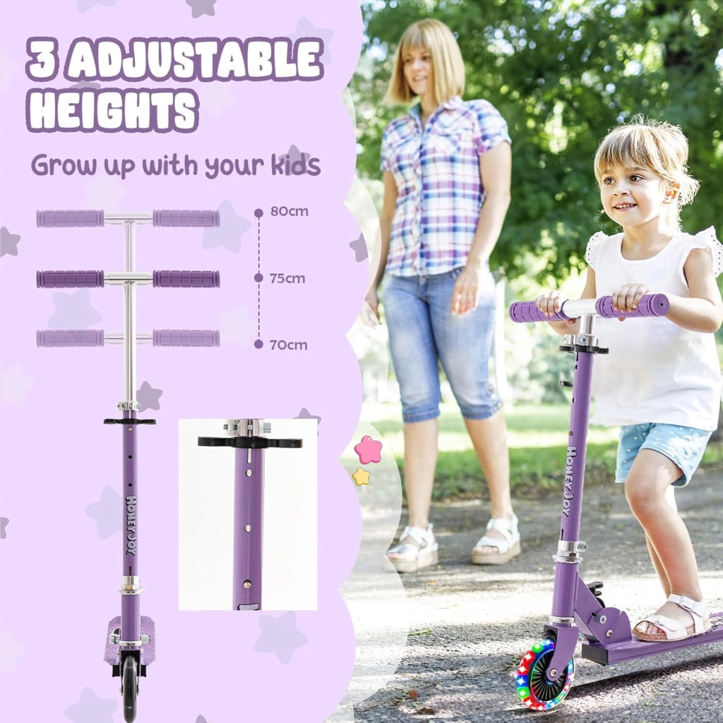 Monopattino per bambini con 2 ruote a LED e freni, skateboard pieghevole con 3 altezze regolabili, in alluminio con carico 50 kg, per bambini