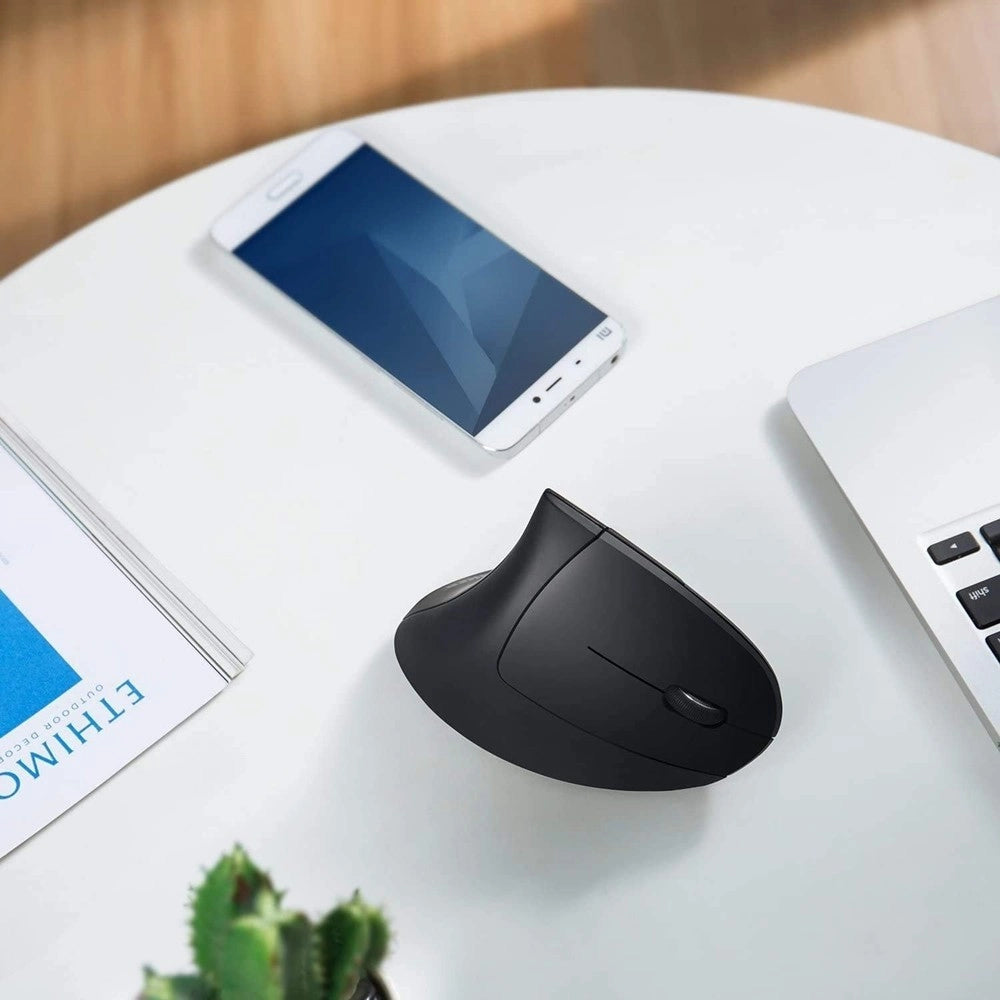 Trade Shop - Mouse Verticale Wireless Senza Fili Impugnatura Verticale Design Ergonomico Nero -