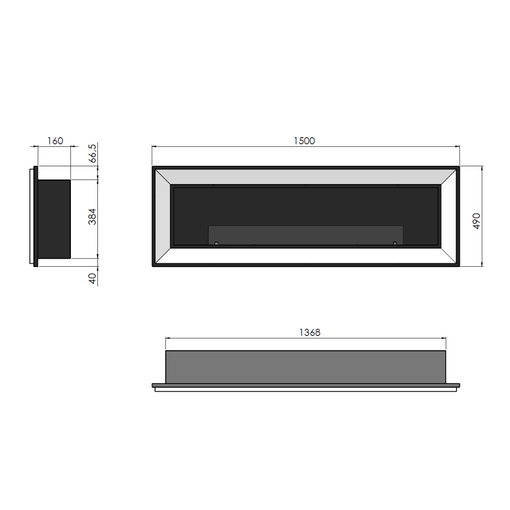 Caminetto a Bioetanolo Frame 1500 SimpleFire da incasso con Vetro Nero