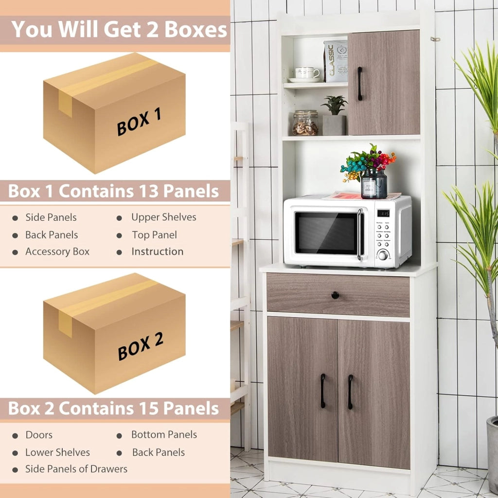 Armadio da Cucina Alto 180 cm, Credenza Alta da Cucina Multiuso, Mobile Buffet con Cassetto e Ripiani Regolabili, Mobiletto Cucina Salvaspazio Credenza, 60x40x180 cm, 2 Colori (Bianco)