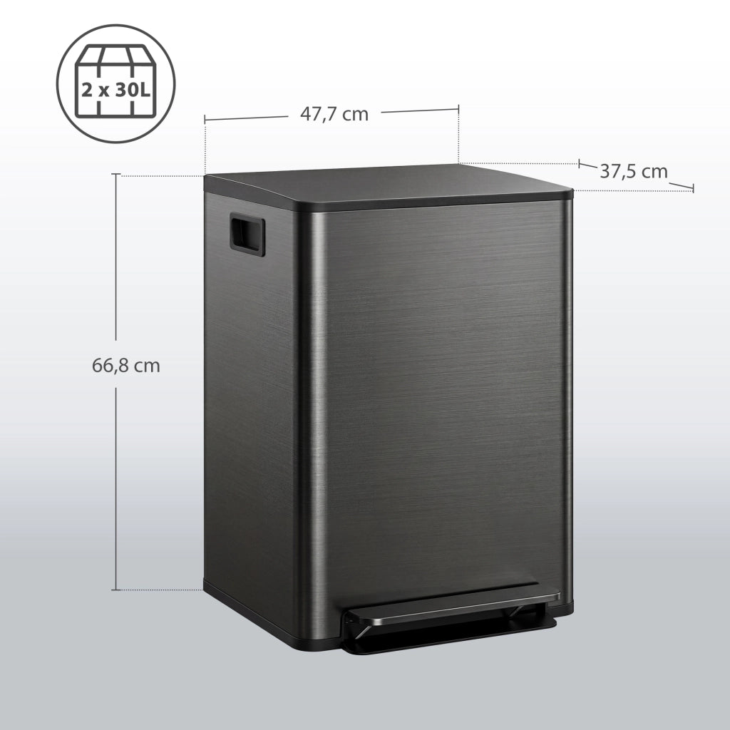 Bidone 2 Scomparti 60L ¨C zephmum ¨C Nero Acciaio Inox