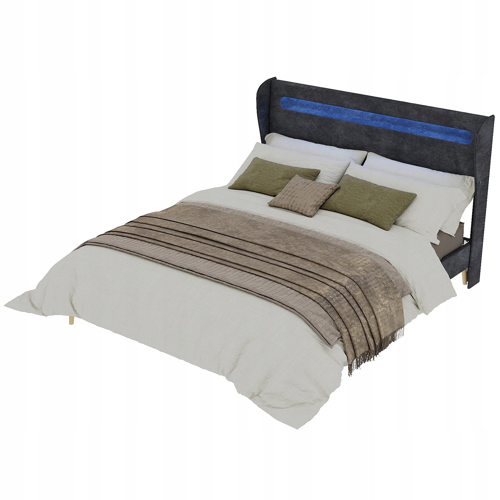 Letto imbottito - Xylo - 160x200 - Grigio - Luci LED