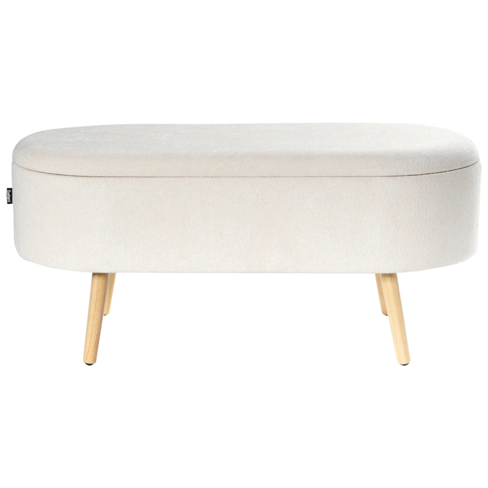 Panca da camera da letto con gambe in legno imbottite, bianco sporco, sedile per corridoio con portaoggetti