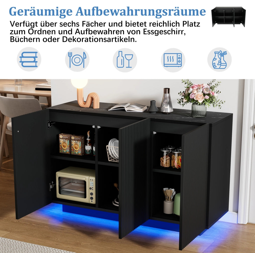 Sideboard LED 120x40x75 cm in MDF nero con luci Bluetooth