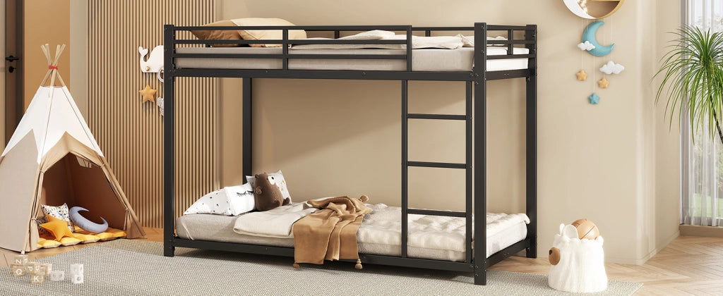 LETTO A CASTELLO 90x200 cm in metallo nero, struttura quadrata