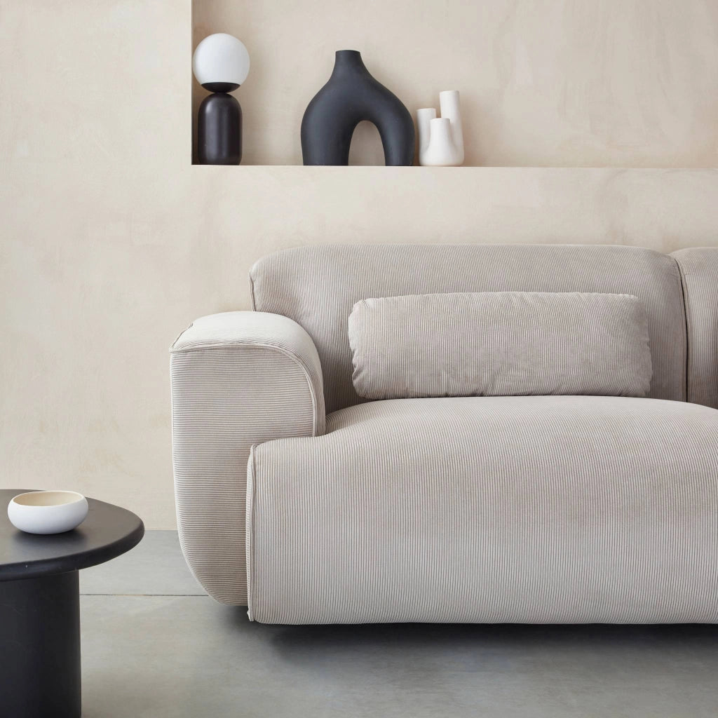 Divano in velluto a coste fini, 3 posti, beige grigio
