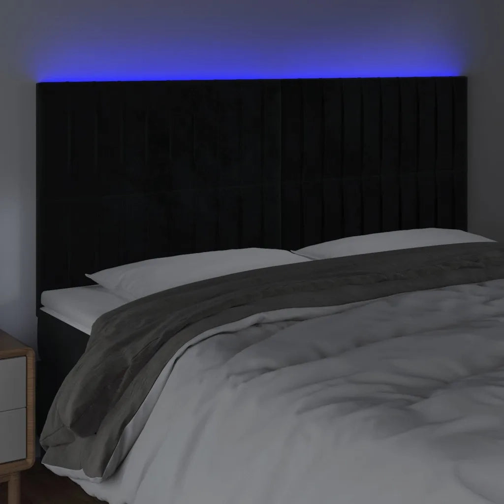 Testiera a LED-Testata con LED Nera 200x5x118/128cm in Velluto 852675