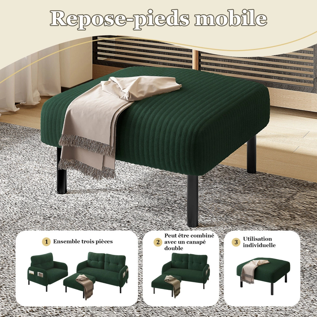 Poggiapiedi con Seduta Imbottita; Sgabello Versatile per Soggiorno e Camera; in Velluto a Coste; Smeraldo 56 × 51 × 39 cm