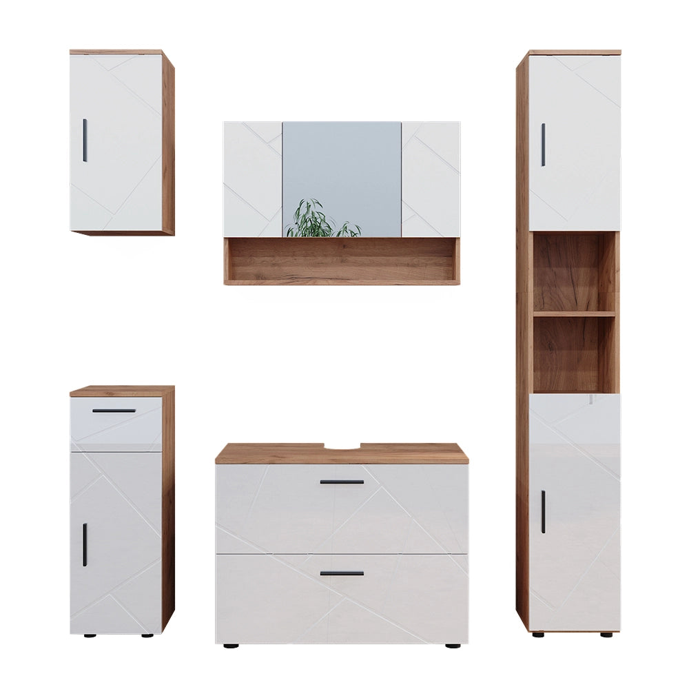 Vicco Set di mobili da bagno Bianco lucido/oro power oak 5 parti