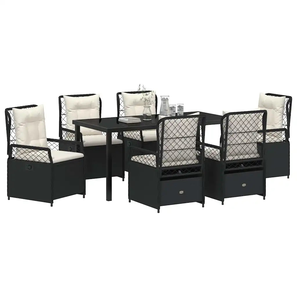 Set da Pranzo per Giardino 7 pcs Nero polyrattan 3380985