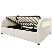 Letto Contenitore 140x200 cm con Rialzo Idraulico e Luce a LED; Beige