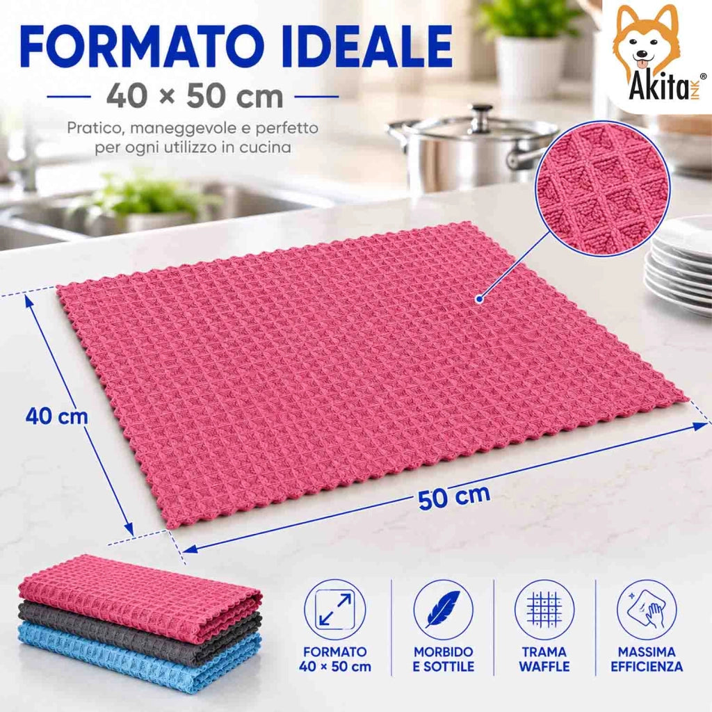 Akitaink 3 Panni in Microfibra Waffle 40x50 cm