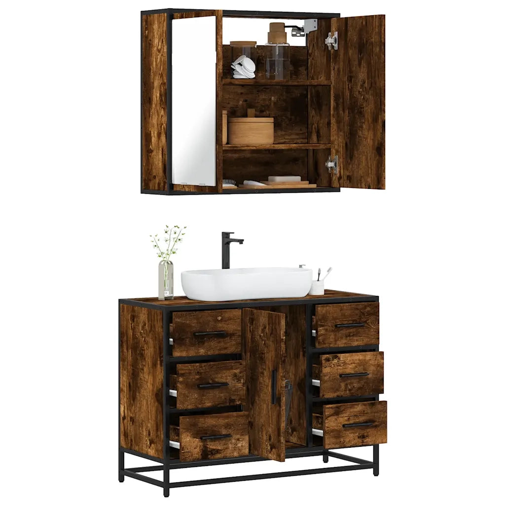 Set Mobili da Bagno 2 pz Rovere Fumo in Legno Multistrato 3300902