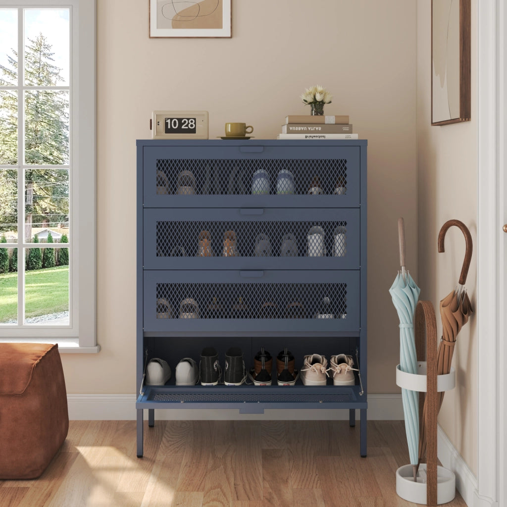 Scarpiera EMMA a 4 ante in metallo grigio-blu