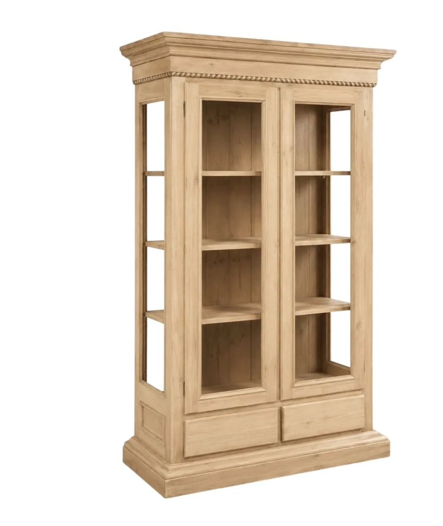 Vetrina classica 2 porte in legno grezzo l.125 p.48 h.196 (606) - Mobili 2G