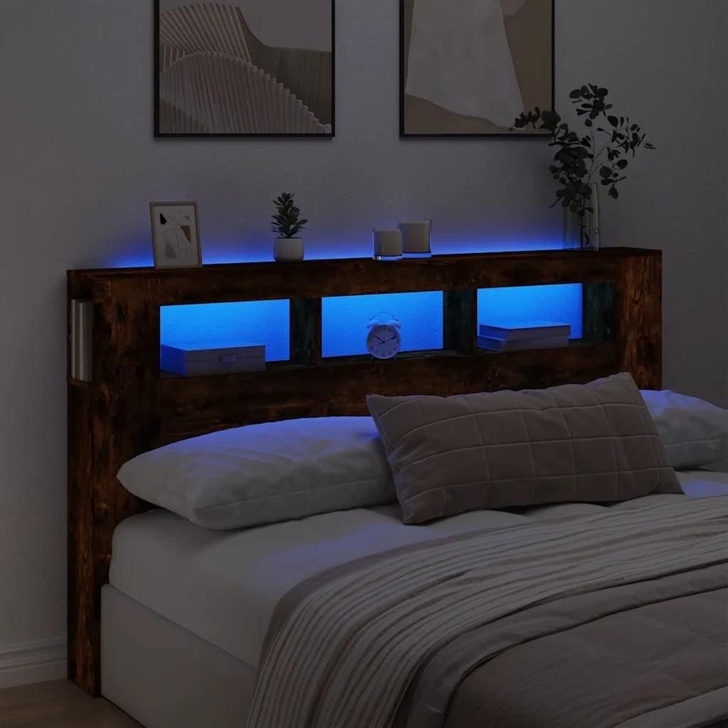 Testiera | Testata LED Rovere Fumo 180x18,5x103,5 cm Legno Multistrato