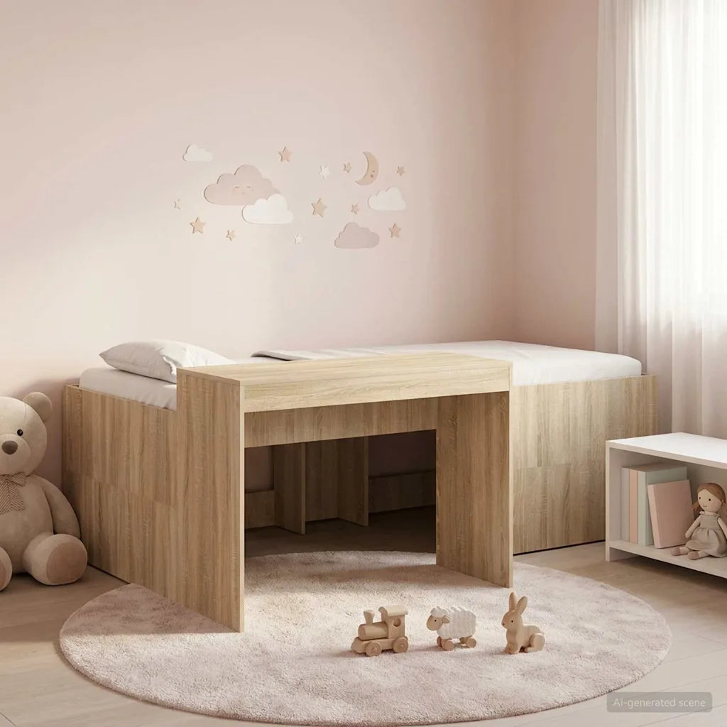 Letto alto per bambini con scrivania Rovere Sonoma 75 x 190 cm