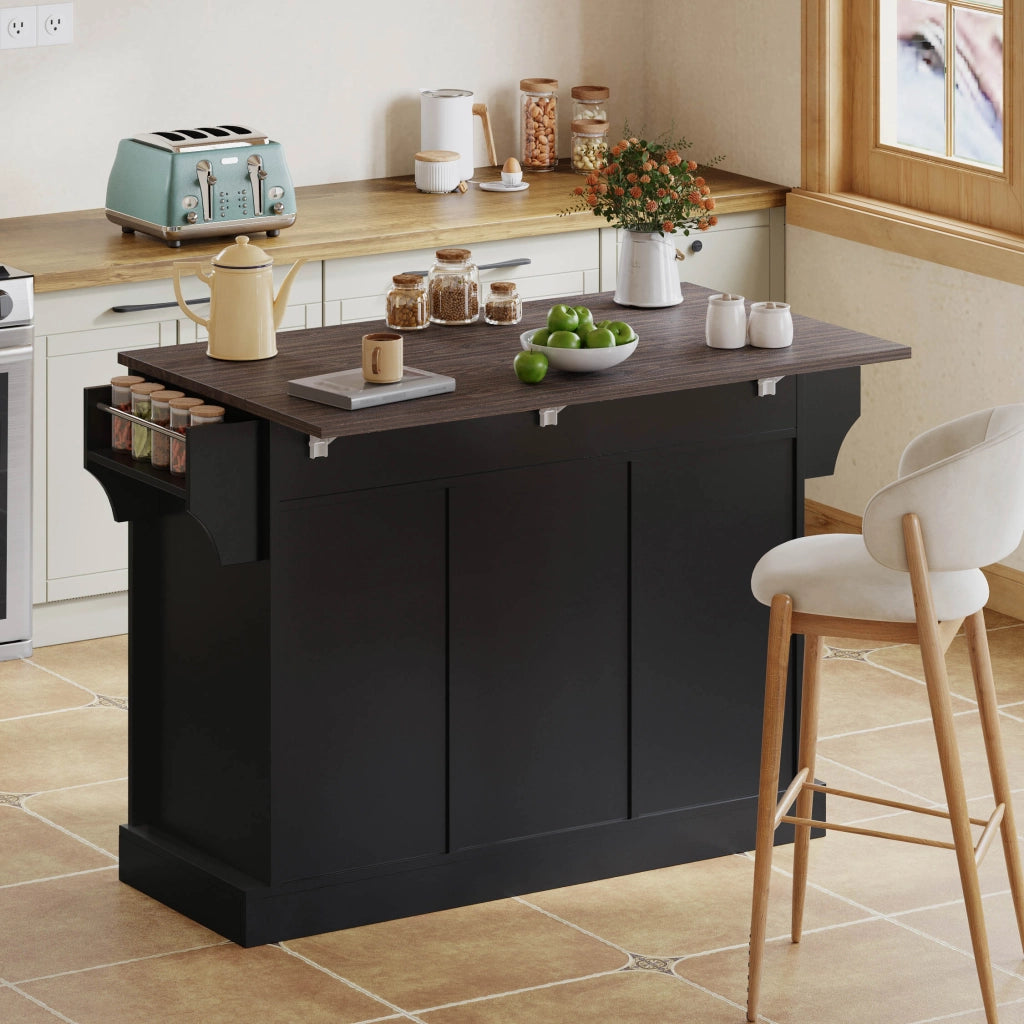 CARRELLO CUCINA CON PIANO RIBALTABILE 120x45(70)x91 cm MDF NERO