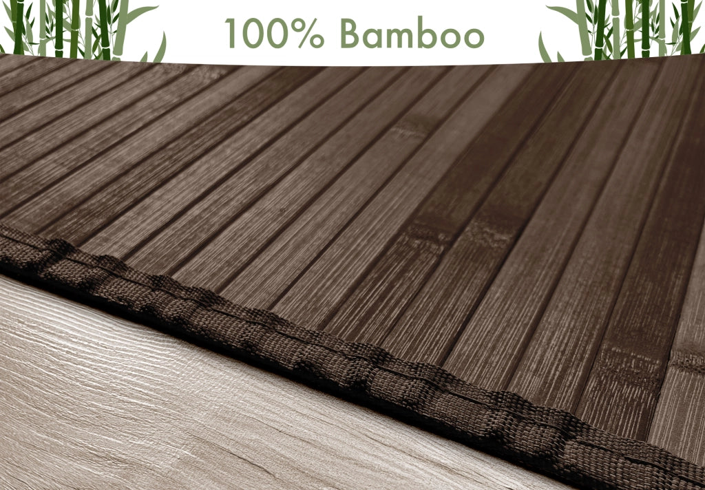 Tappeto Arredo In Vero Bamboo Naturale Grande a Listelli Bordato BambÃ¹ Soggiorno Cucina Salotto Listello Legno Cioccolato - 170x230cm