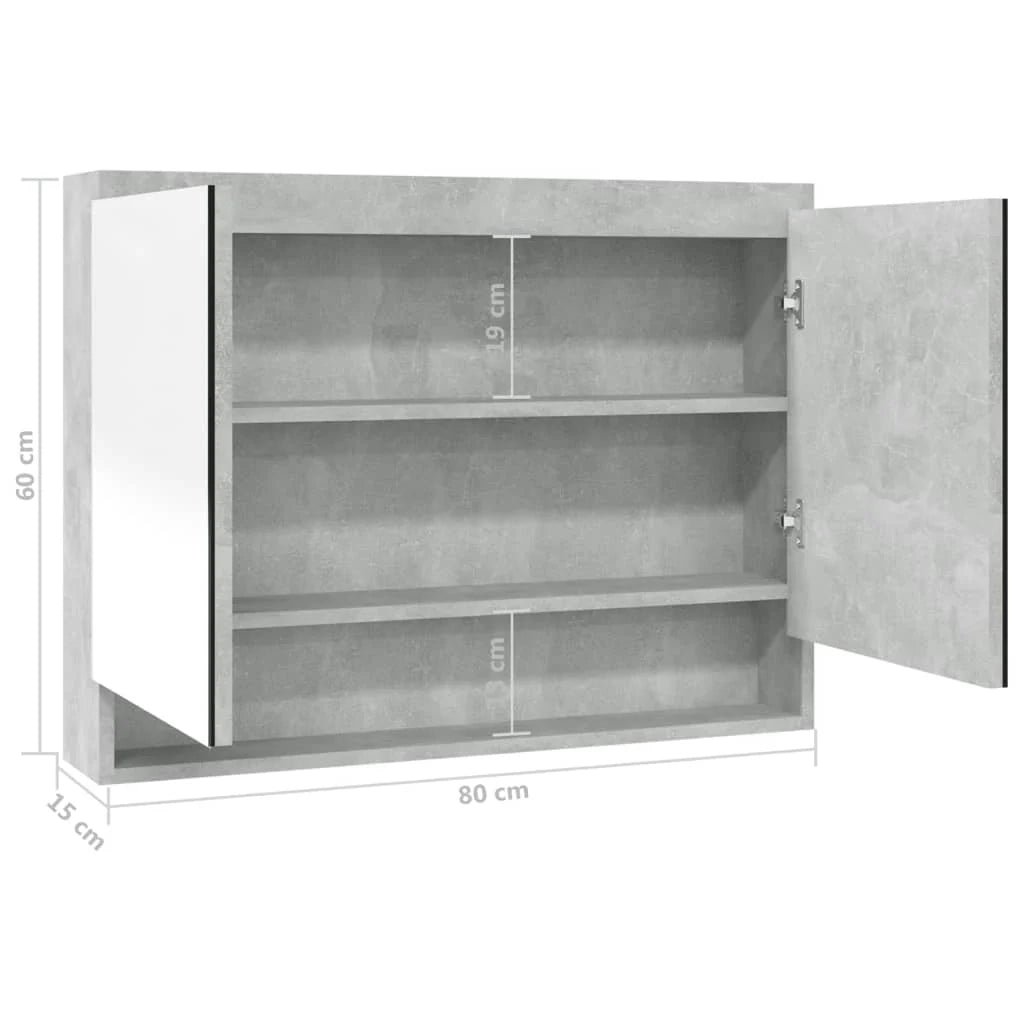 Mobiletto con specchio da bagno 80 x 15 x 60 cm grigio cemento MDF 02_0006713