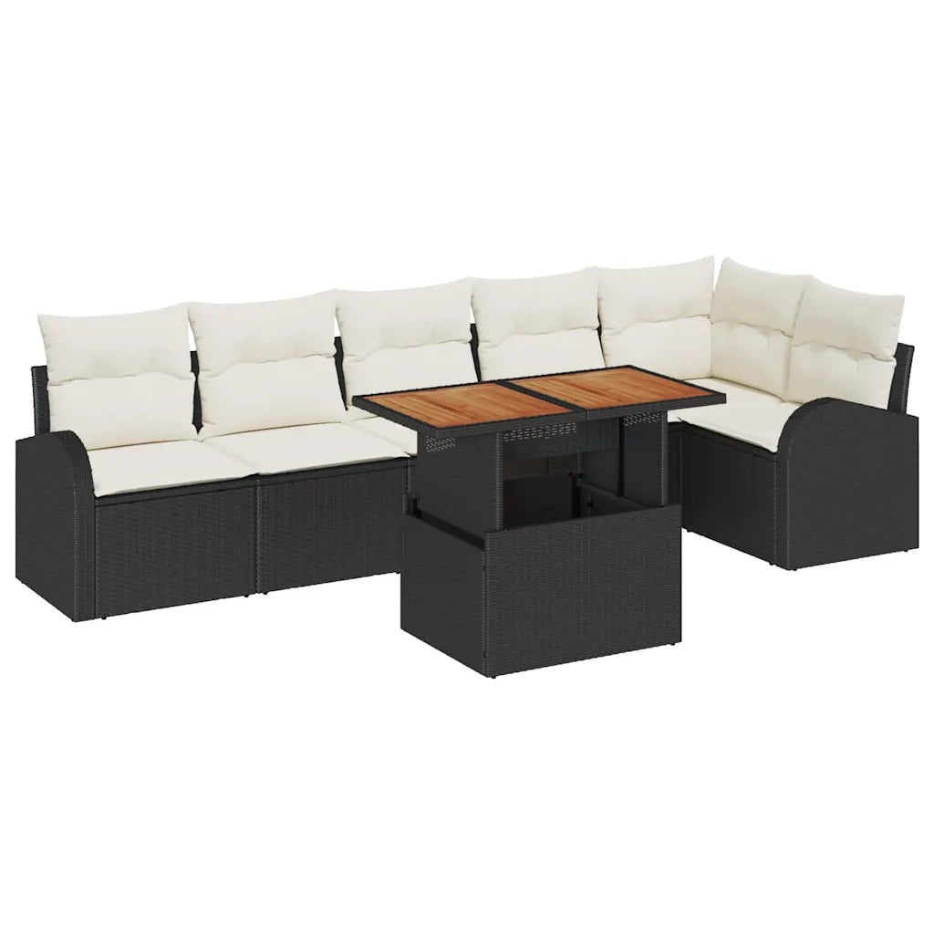 Set Divano da Giardino con archiviazione 7 pcs Nero Poly Rattan