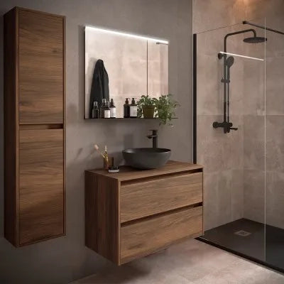 Colonna bagno sospesa 140 cm noce maya ripiani regolabili Gaya