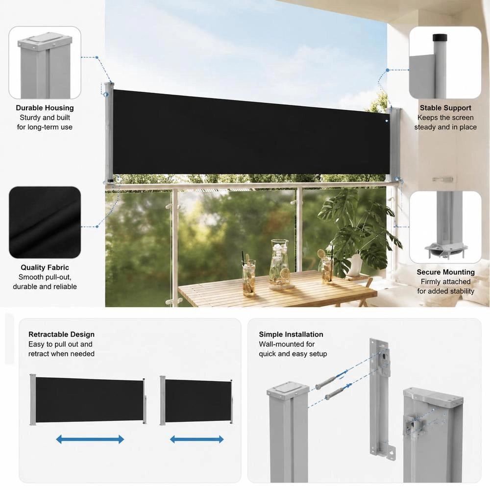 Extendable Side Awning 80x300 Cm Black