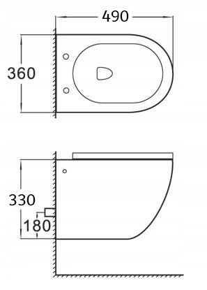 WC senza brida, sedile a chiusura rallentata, duroplast, scarico a vortice, 49 cm