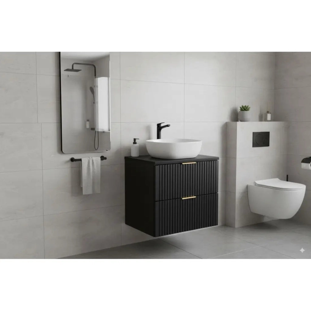 Mobile sottolavabo NOXERA 60 cm – Nero opaco – 2 cassetti + piano per lavabo + lavabo