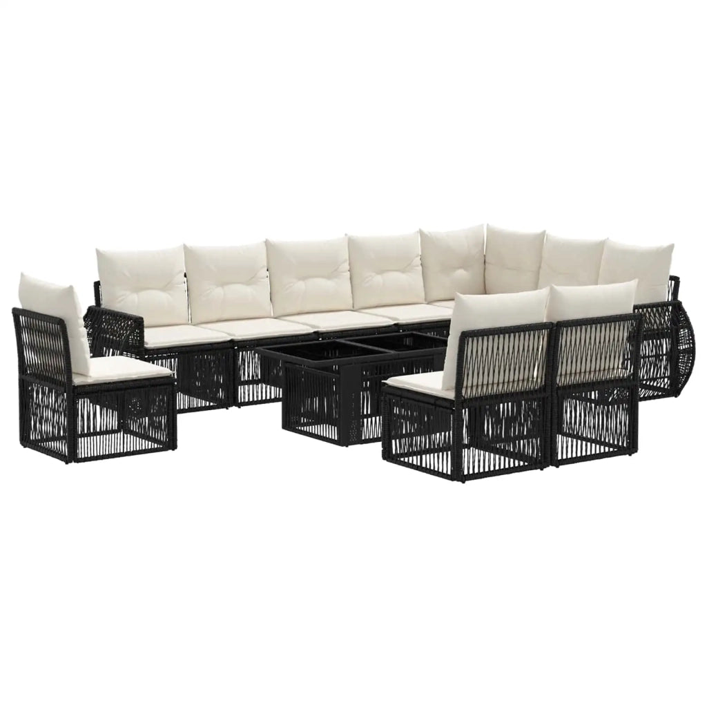 Set Divano da Giardino 11 pz Nero e Bianco Crema polyrattan 3436957