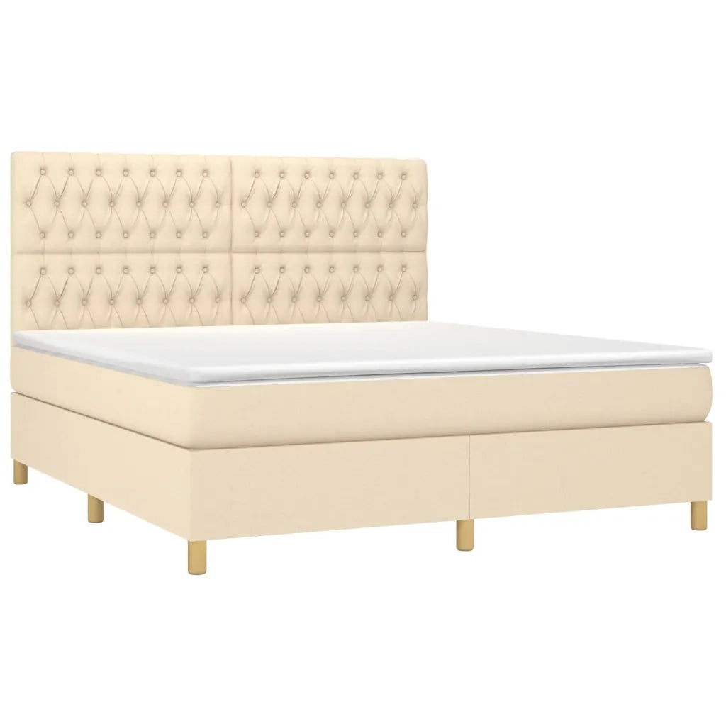 Letto a Molle con Materasso e LED Crema 180x200 cm in Tessuto 3135698