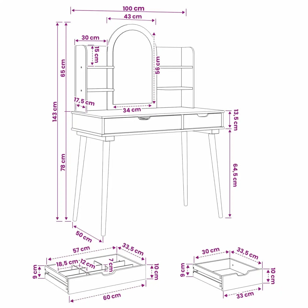 Set Tavolo da Trucco FAUSKE 4 pcs Bianco 100 x 50 x 143 cm 3438584