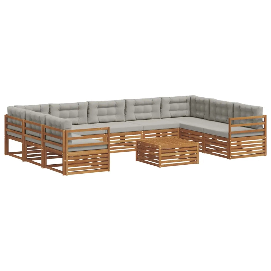 Set di divani da esterno 10 pcs Grigio Naturale e Chiaro